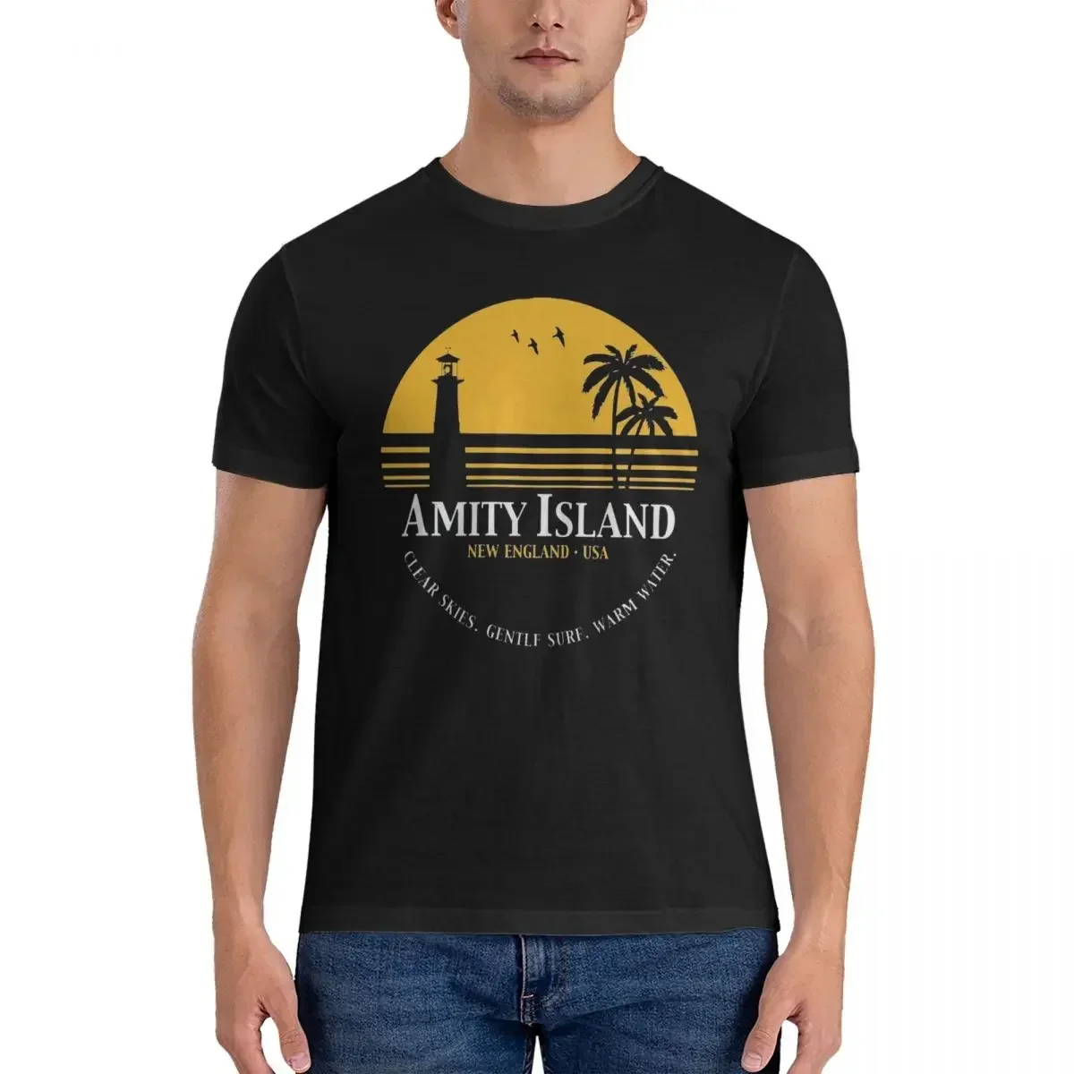 Mens clothing Amity Island T-shirt Men's Fashion Oversized T Shirt Men Round Neck Summer Shirts Tops S-6XL