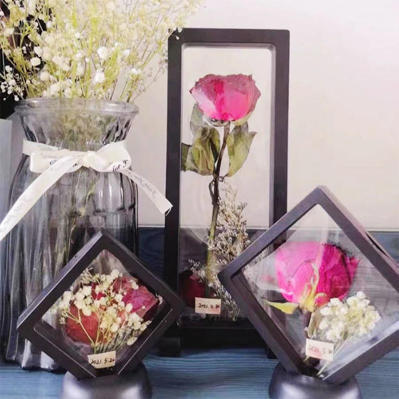 Transparent Shadow Box Frames Valentine\'s Day Rose Dried Flowers Storage Case Photo Frame Display Rack Craft Tabletop Home Decor