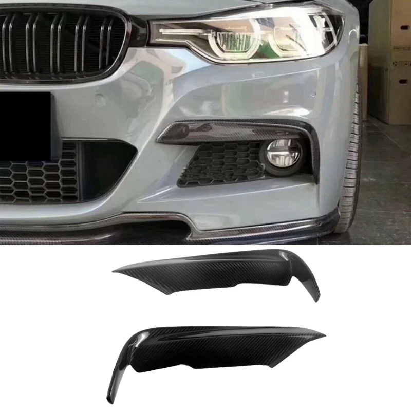 

For BMW 3 Series 320 328 330 F30 F35 MAD 2012-2018 Carbon Fiber Front Fog Lights Eyebrow Bumper Splitters Fins Trim