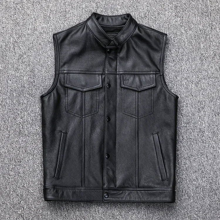 

Men's Leather Vest Autumn Winter Motorcycle Biker Men's Faux Leather Waistcoat Zipper Button Motorcycle Casual Leather Vest
