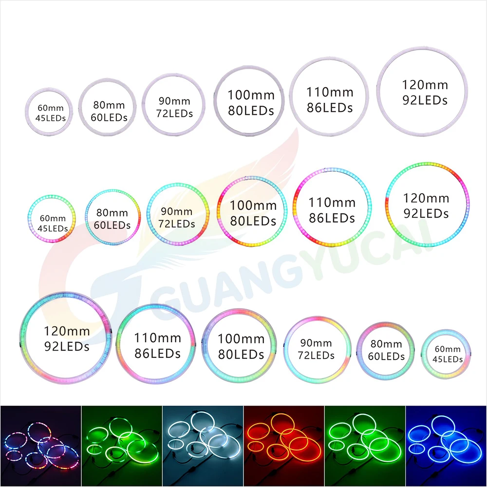 DC5V COB RGB Halo Ring LED Lights 60-120mm Chasing Color for Car Motorcycle Bluetooth WiFi App Control Changeable DRL