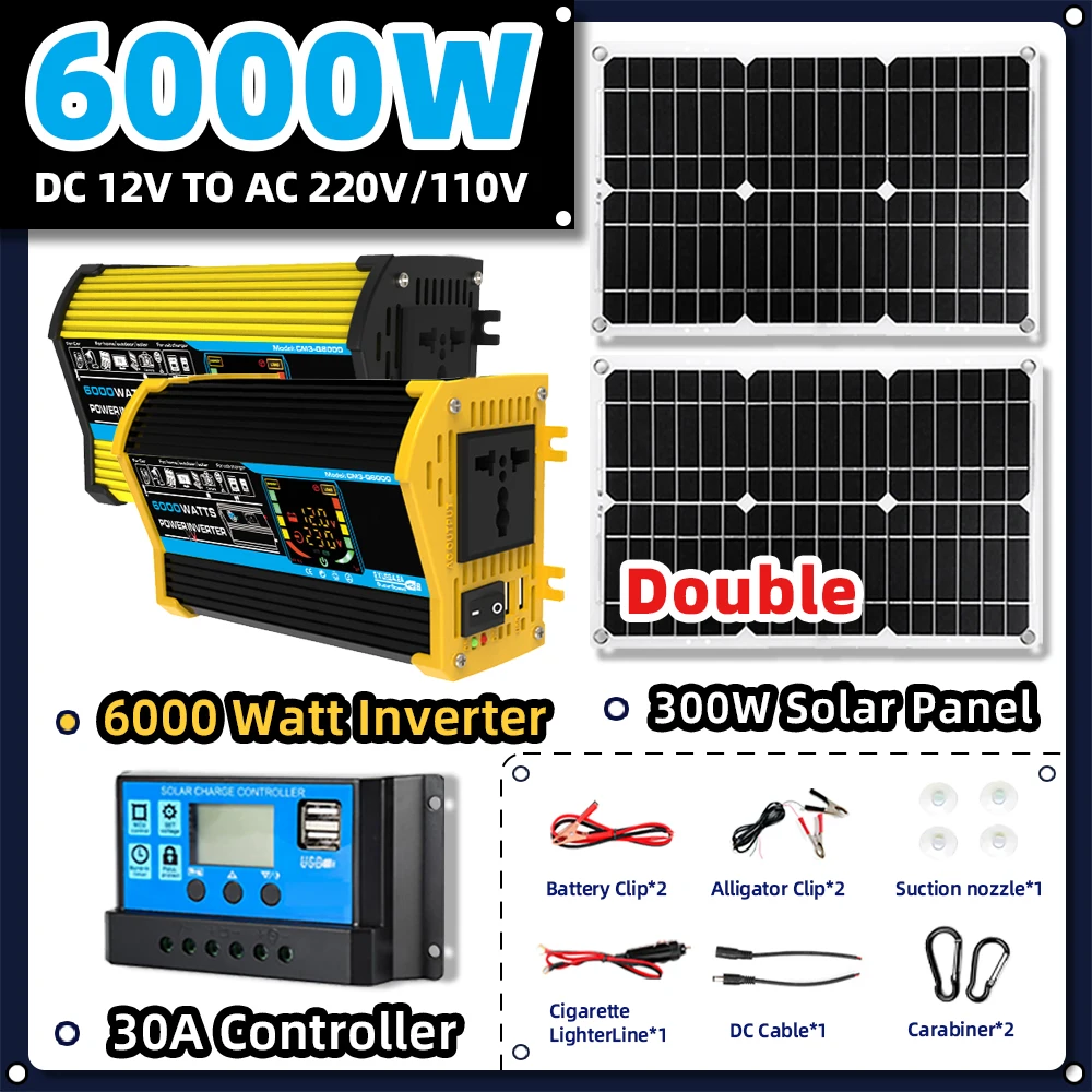 Solar System For Home Complete Kit 6000W Power Inverter 30A Solar Charge Controller Solar Panel for Outdoor Power Camping RV