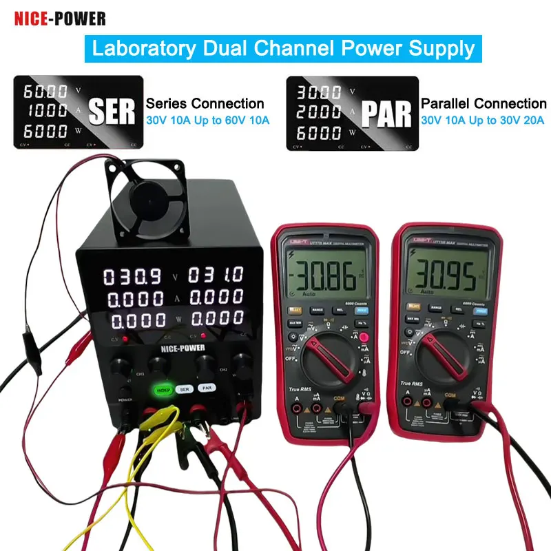 Laboratory Dual Channel Power Supply 30V Series Parallel Toggle 2 Channel Power Supply AC To DC Variable Bench Power Supply USB