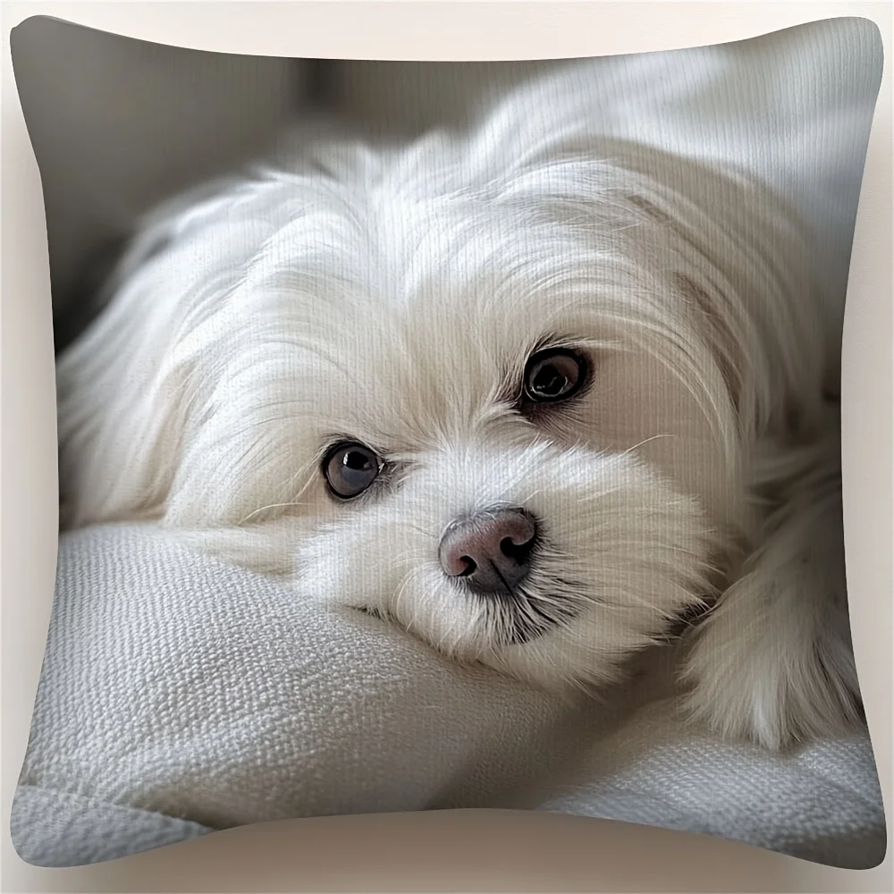 Adorable funda de almohada para sofá de cachorro maltés, funda de almohada para cojín de cachorro, decoración de funda de almohada de poliéster duradera y suave de estilo moderno