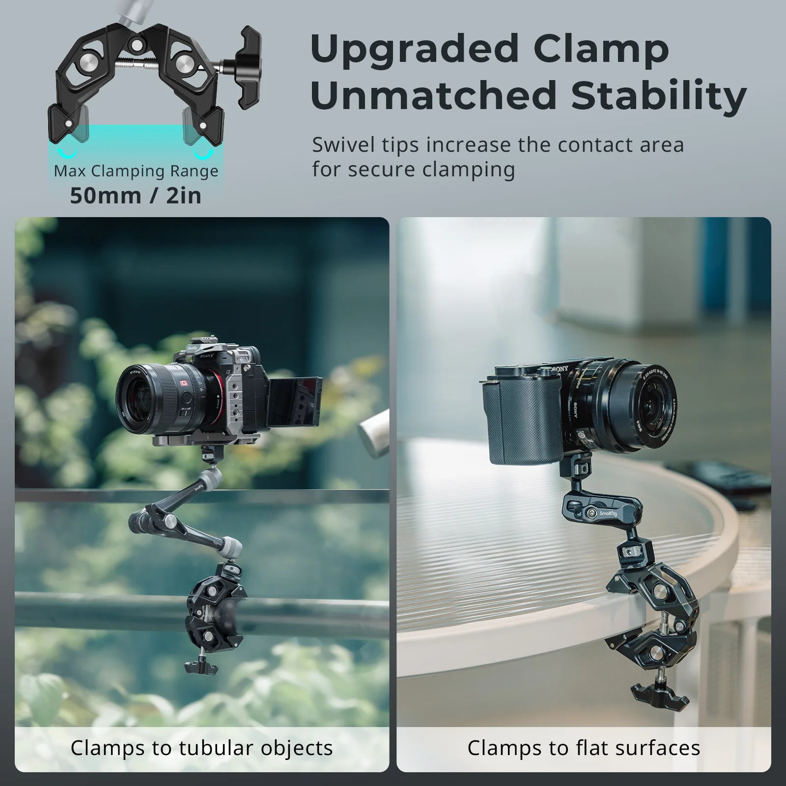 Zacisk w kształcie kraba SmallRig z gwintowanymi otworami 1/4"-20 Maksymalny zakres mocowania 50 mm do kamery akcji do zdjęć na biurku wideo na świeżym powietrzu 5319 — zdjęcie produktu 3