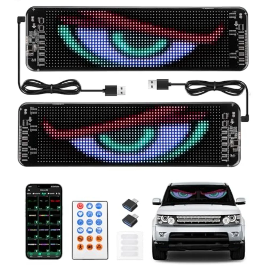 

【Spot goods】Devil Eyes Light for Windshield 2PCS 14 X 4 Led Eyes with App Control and Remote Control 16FT Thickened USB-C Cable
