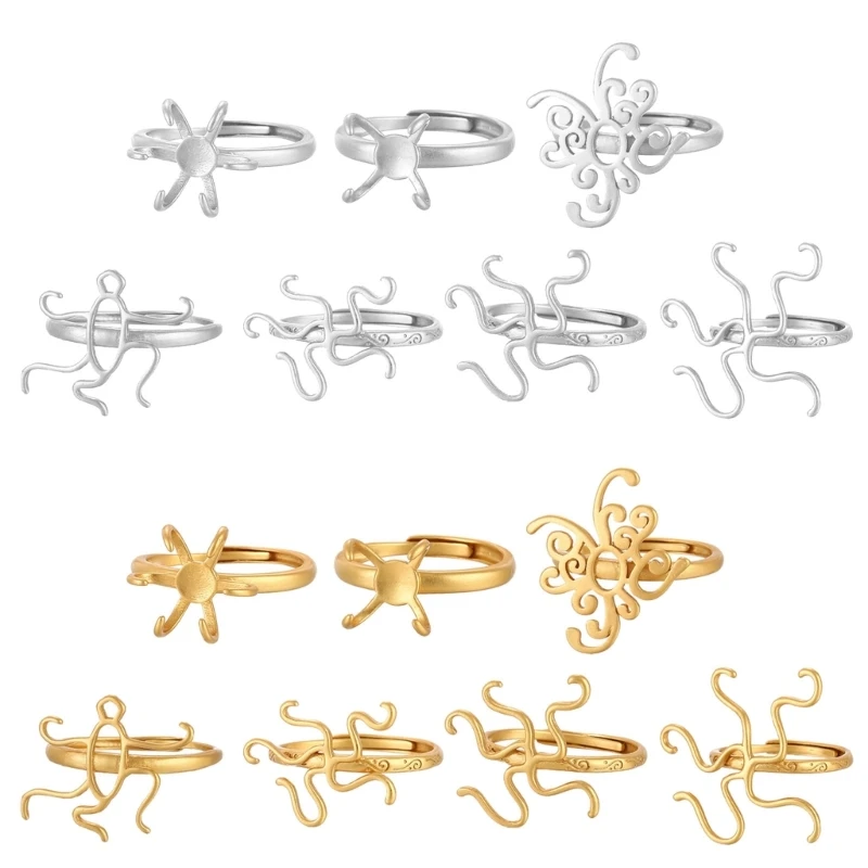 فتح خواتم قابلة للتعديل قاعدة خواتم الاصبع فارغة الإعداد للنساء مطعمة كريستال الفيروز جوهرة طبيعية صنع المجوهرات DIY بها بنفسك