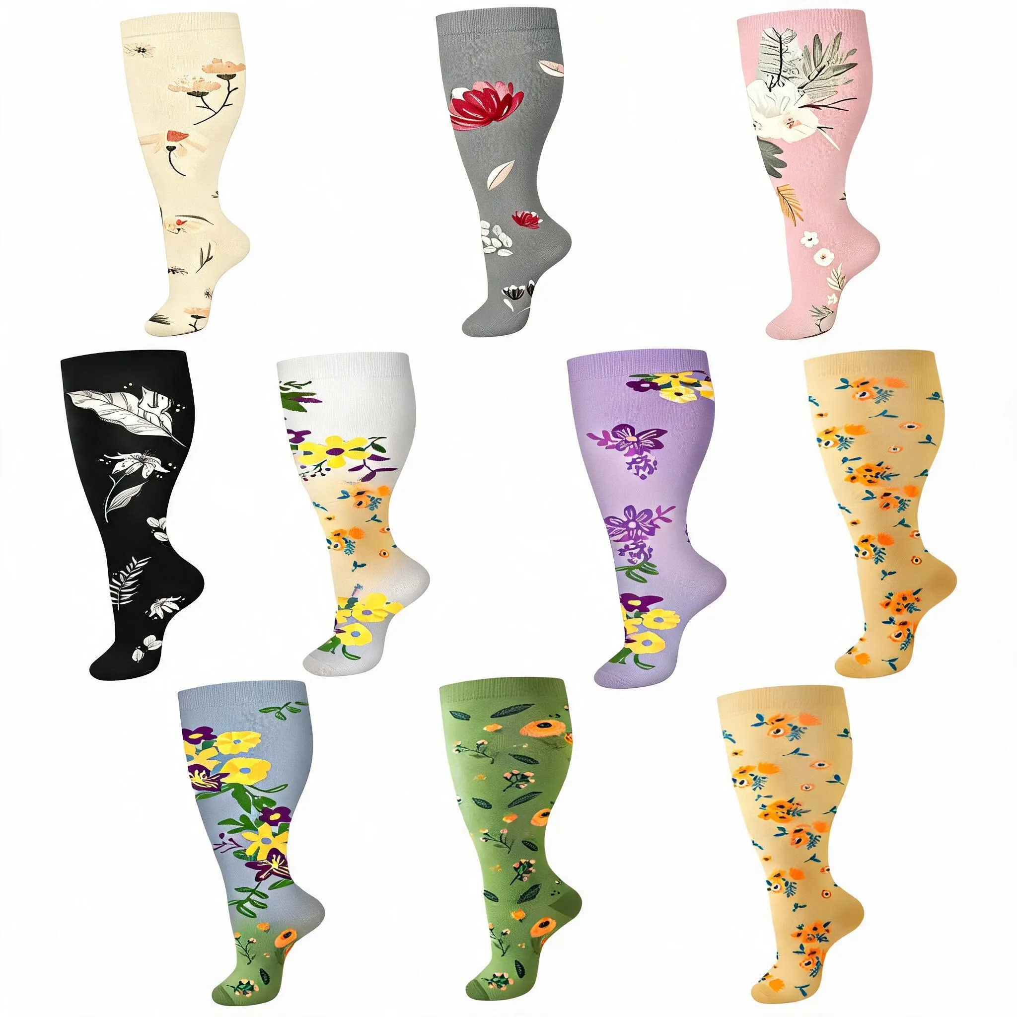 Unisex 2XL-4XL Wide Calf Compression Socks 20-30mmHg Extra Large Knee High Nursing Socks Edema Relief Leg Circulation Support