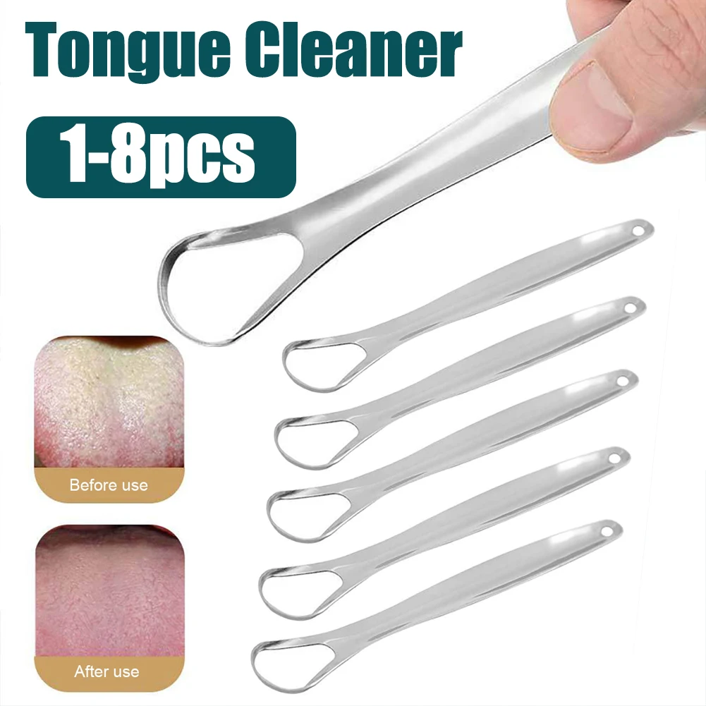 8-1pcs Stainless Steel Oral Cleaning Brush Rust-proof Tongue Bacterium Remover Eliminate Bad Breath for Adults Kids Oral Care