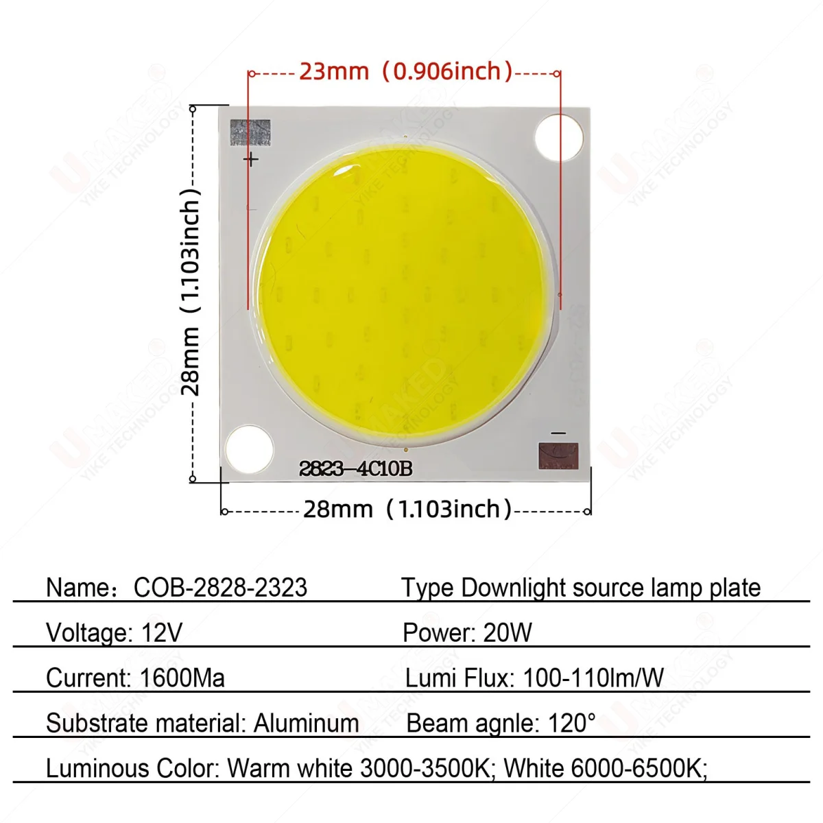 5pcs 28x28mm LED downlight source 20W 12V Chip COB Beads 1600mA Warm White  aluminum PCB plate COB diy bulb indoor tracking lamp