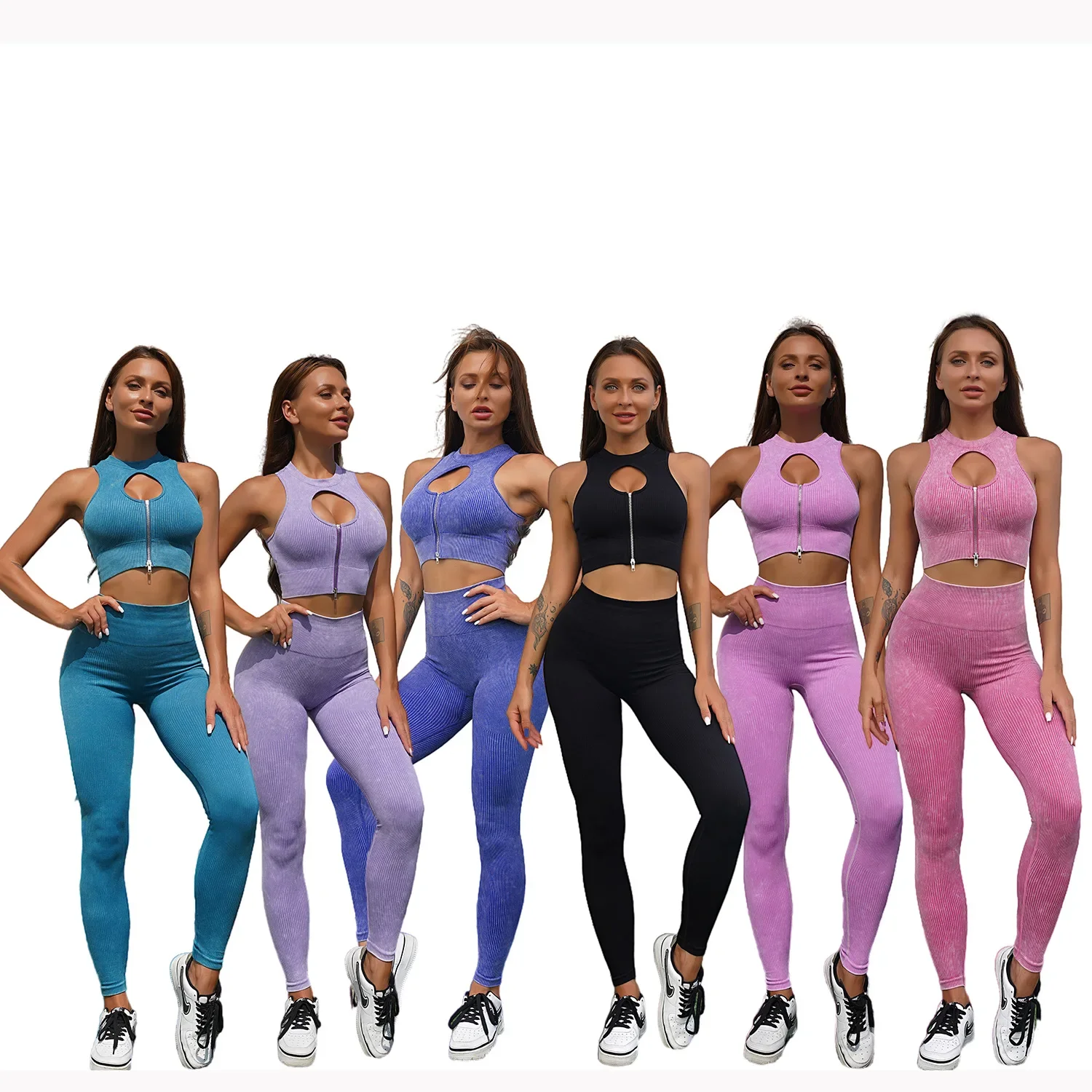 2 Piece Yoga Set Seamless Sports Vest Pants Suits Zipper Gym Wear Fitness Workout Clothes Set Women Compression Gym Outfits Sets