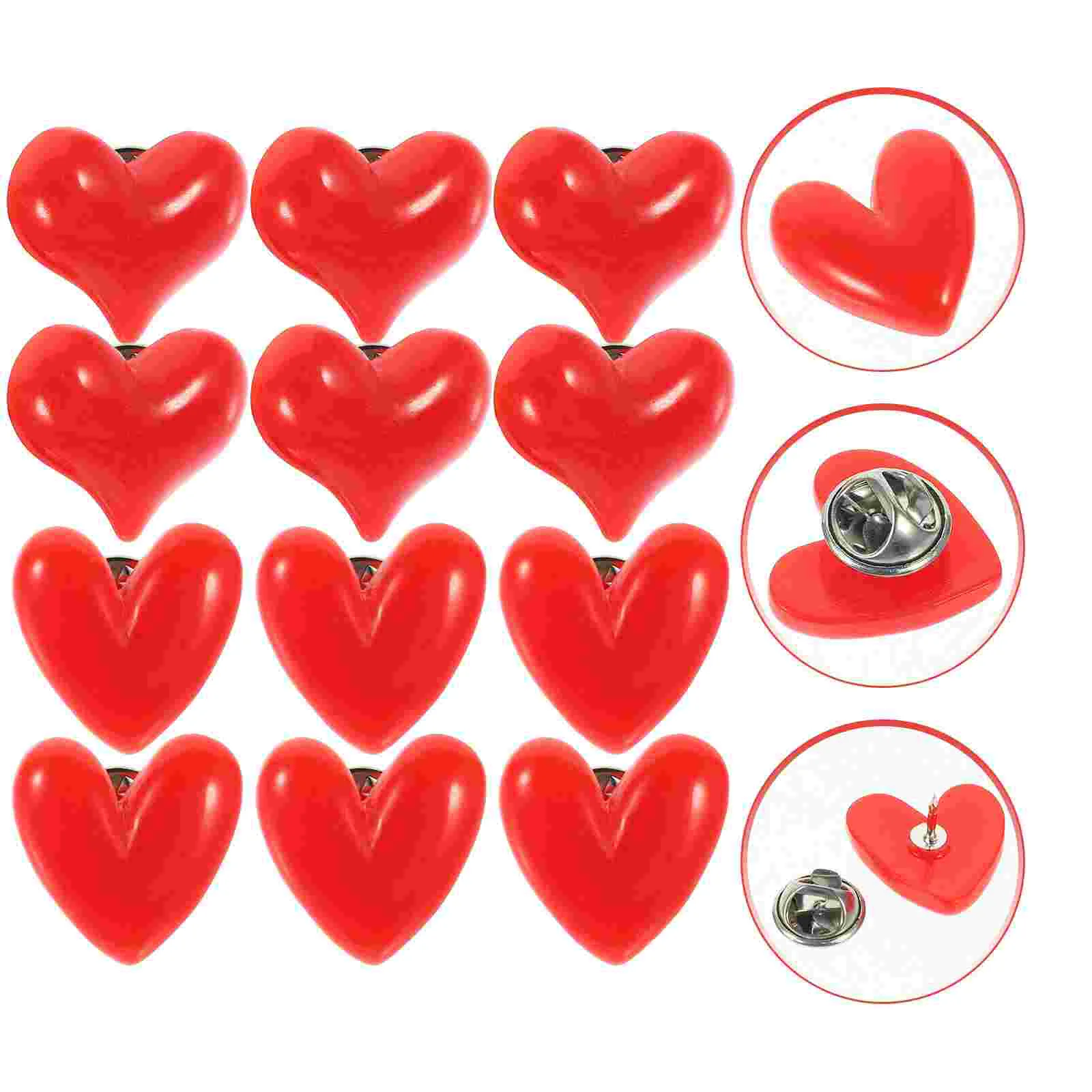 

12 Pcs Red Heart Brooch Clothes Lapel Pin Gift Hat Pins Clothing for Resin Miss Nurse Decor