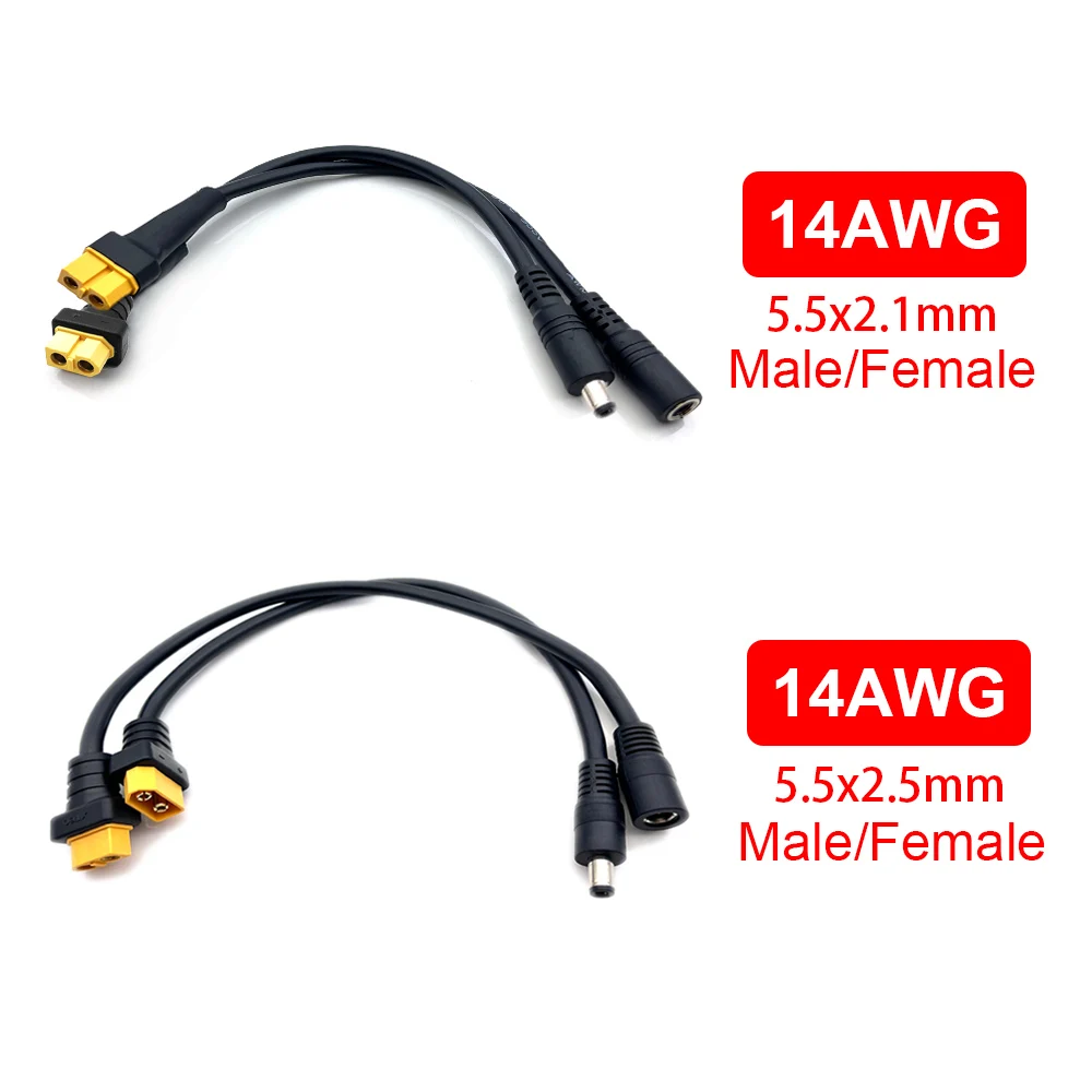 XT60 Plug Male/Female Cable Wire to DC 5.5*2.1mm 5.5*2.5mm 14AWG Connector Battery Charging Adapter Cable For RC Battery Charger