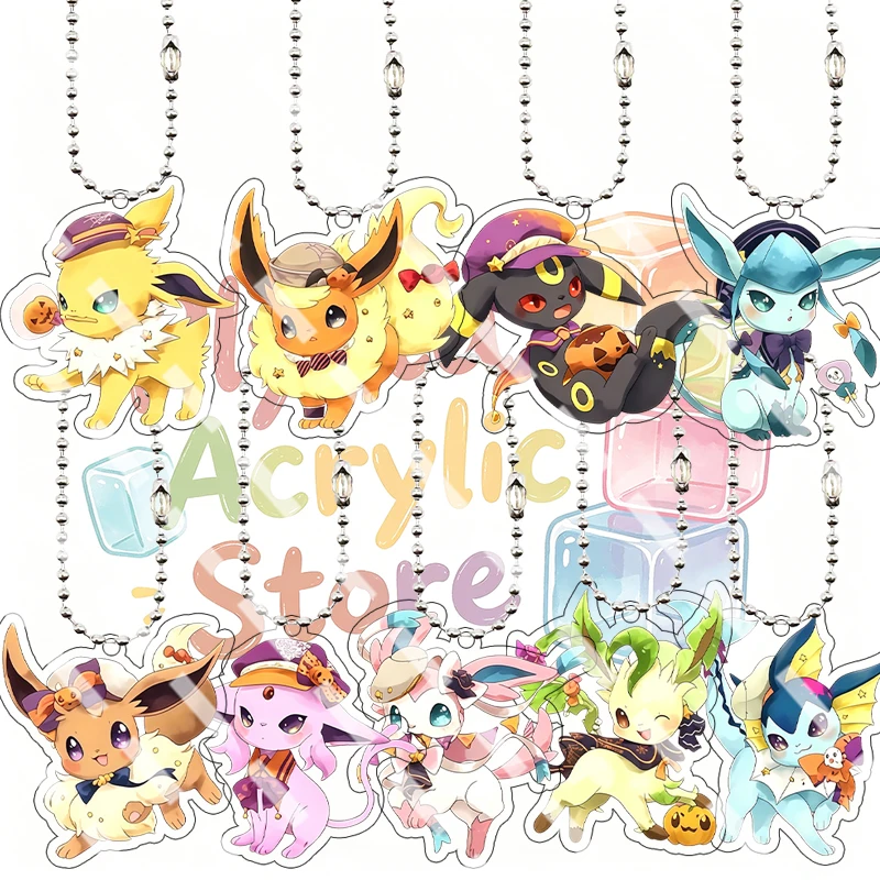 Halloween Acrylic Keychain Cute Jolteon Flareon Umbreon Glaceon Eevee Espeon Sylveon Leafeon Bag Pendant Anime Key Ring Fan Gift