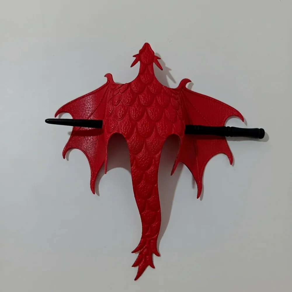 Carved Dragon Medieval Leather Dragon Hair Stick With Wooden Stick Knight Themed Flying Dragon Wing Hair Accessory Flexible
