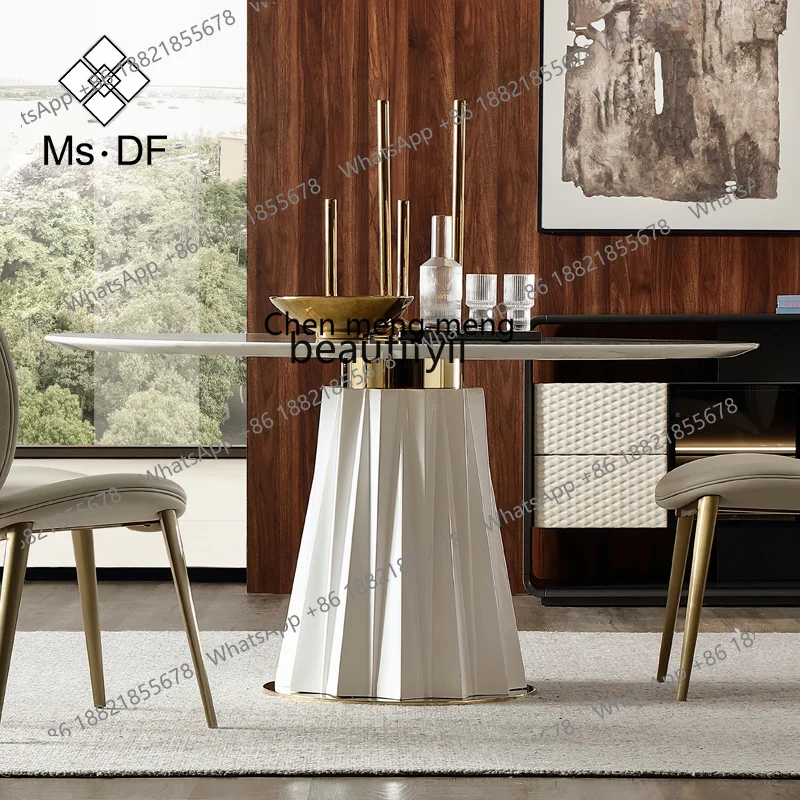 z183 Designer villa French high-end customization, light luxury marble round dining table