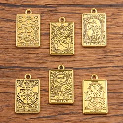 12Pcs 14*23MM 6 Styles Antique Gold Tag Witch Divination Tarot Plated Double Side Pendant DIY Jewelry Handmade Accessories