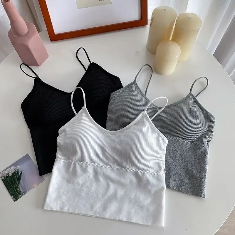 Sling Beautiful Back Girl's Thread-wrapped Bra Tube Top with Breast Pads Sports Outer Wear Bottoming Vest Style Underwear