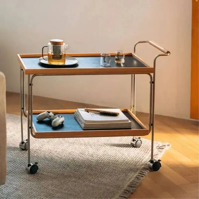Solid Wood Side Coffee   with Magazine Bookshelf Storage Rack for Sofa Balcony Living Room Lab