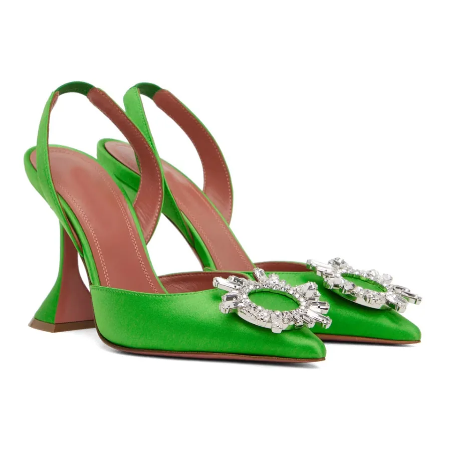 Women's Begum Green Satin Slingback Pumps