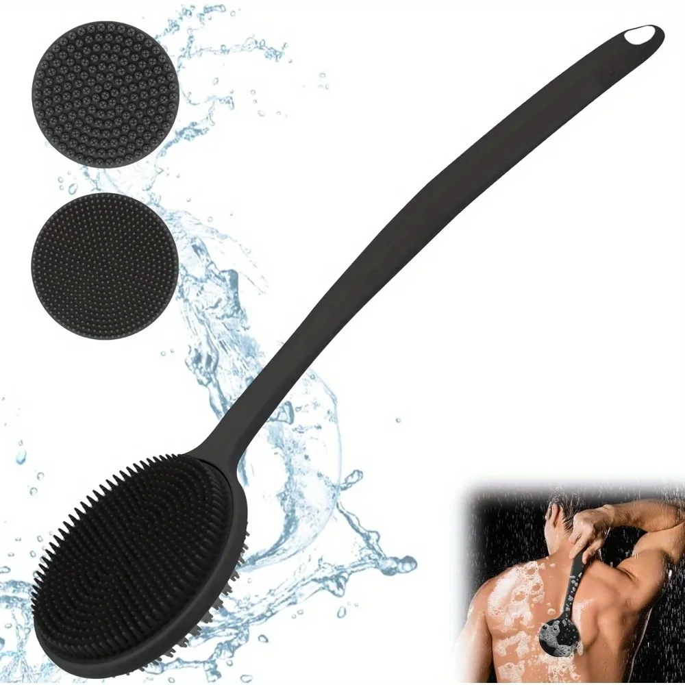 Silicone Back Scrubber Brush for Shower  Long Handle Body Deep Cleansing and Exfoliating Massage Double-Sided Soft Bristles