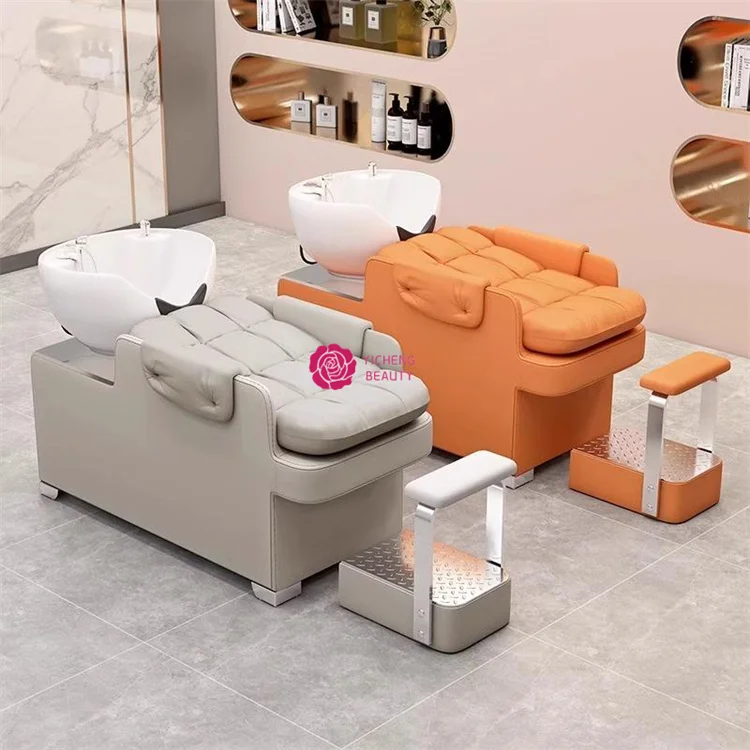 Yicheng Beauty Hot Selling Modern Design Semi-Reclining Shampoo Bed with Ceramic Basin for Hair Salon Gym Bedroom China Supplier