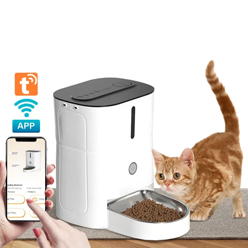 Produk hewan peliharaan dispenser pemberi makan anjing kucing microchip pintar terhubung otomatis dengan mangkuk baja tahan karat