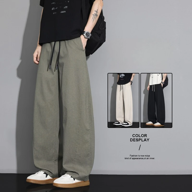 

Summer Thin Cozy Linen Fabric Pants Men Elastic Waist Outdoors Jogger Breathable Wrinkled Outdoor Casual Trousers Male