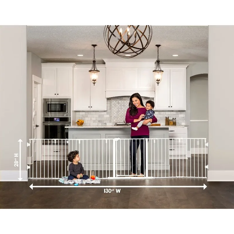 

130-Inch Super Wide Adjustable Baby Gate and Play Yard, 2-in-1, Bonus Kit, Includes 4 Pack of Wall Mounts(Pack of 1)