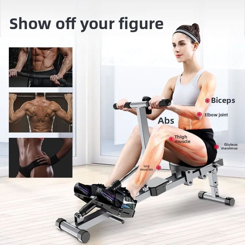 Home Silent Dual Track Hydraulic Rowing Machine Foldable Magnetic Air Water Resistance Fitness Equipment Rowing Machine Gym
