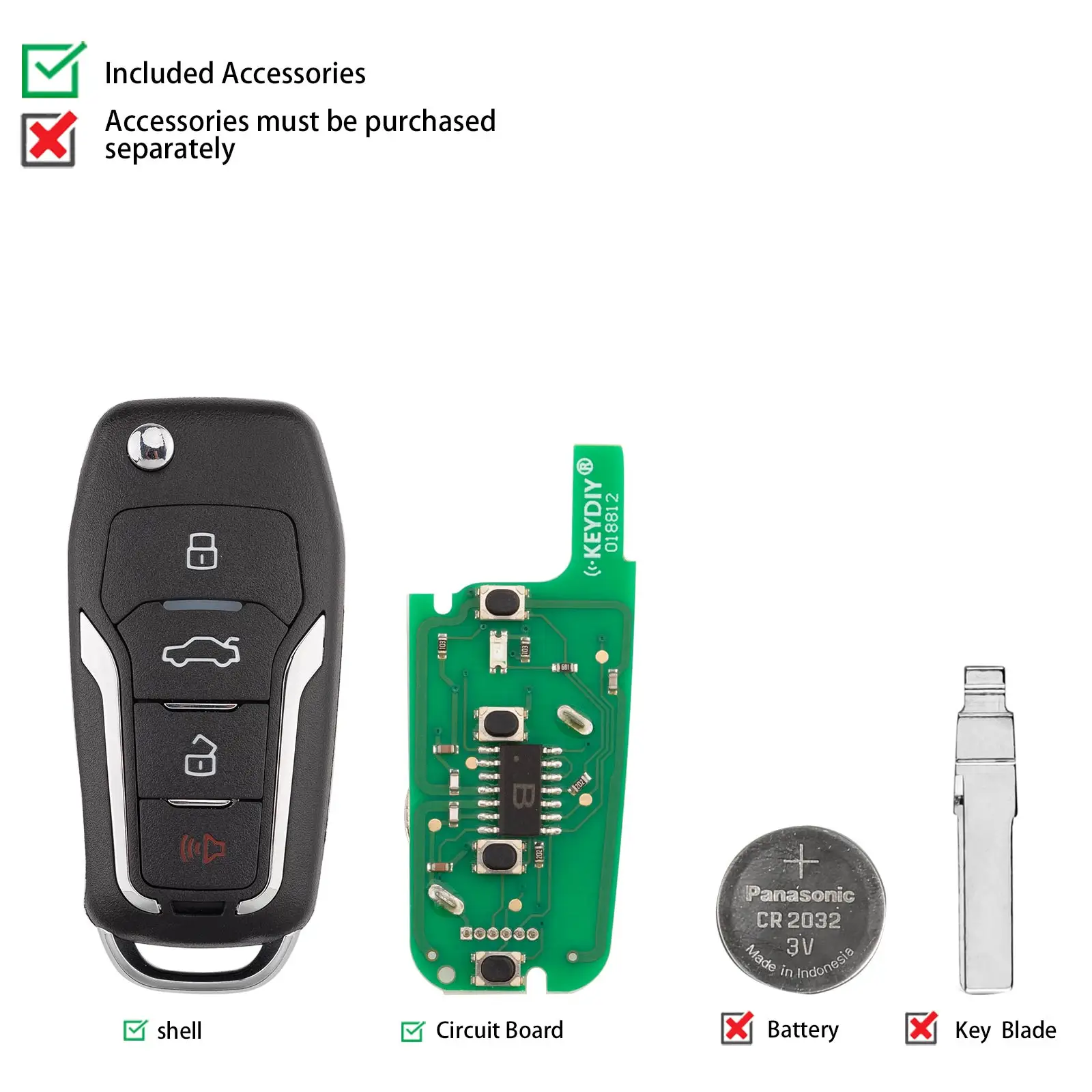 KEYDIY KD B12-4 Universal Flip Remote Key 3+1 Buttons Compatible with Ford Type