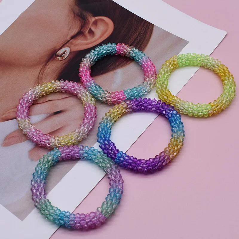 التدرج اللون العصرية حبة سوار مطاطا اليدوية ستراند أساور للنساء هدية جديدة الشعر التبعي الزجاج الخرز سوار