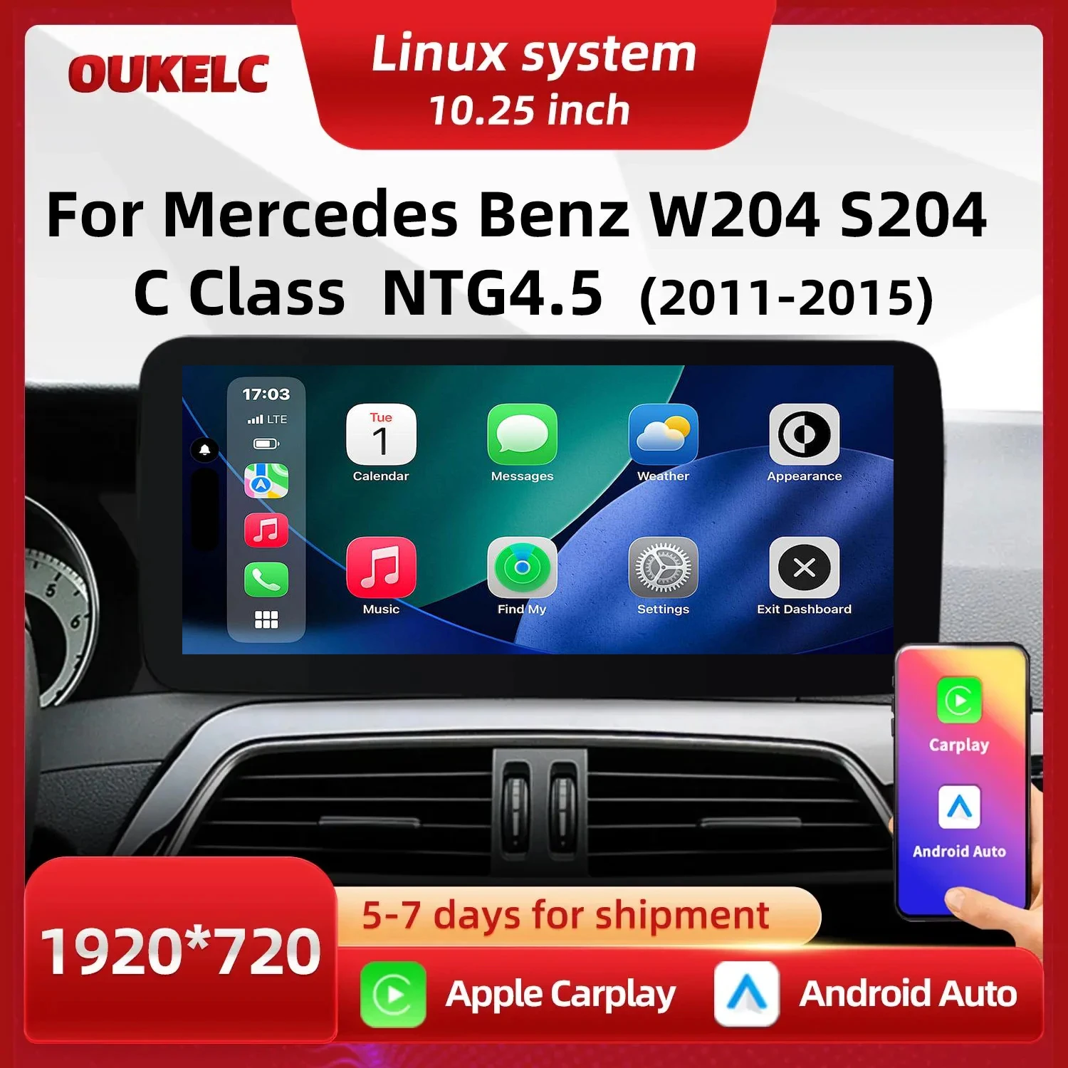 

Wireless Carplay Android Auto For Mercedes Benz C Class W204 S204 NTG 4.5 Multimedia Video Player Touch System BT Car Play Linux