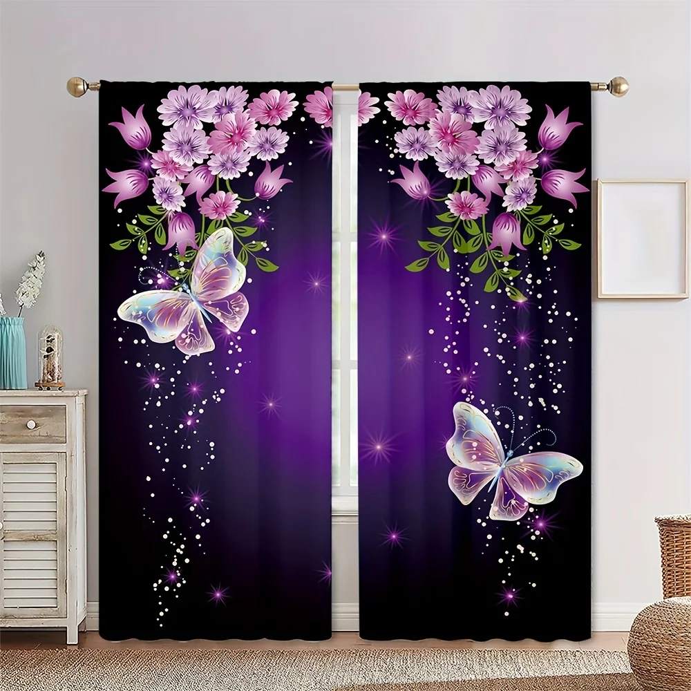 

2pcs Brilliant Colorful Animal Butterfly Polyester Fiber Curtains Fashion Printed Curtains For Bedroom Kitchen Living Room Home