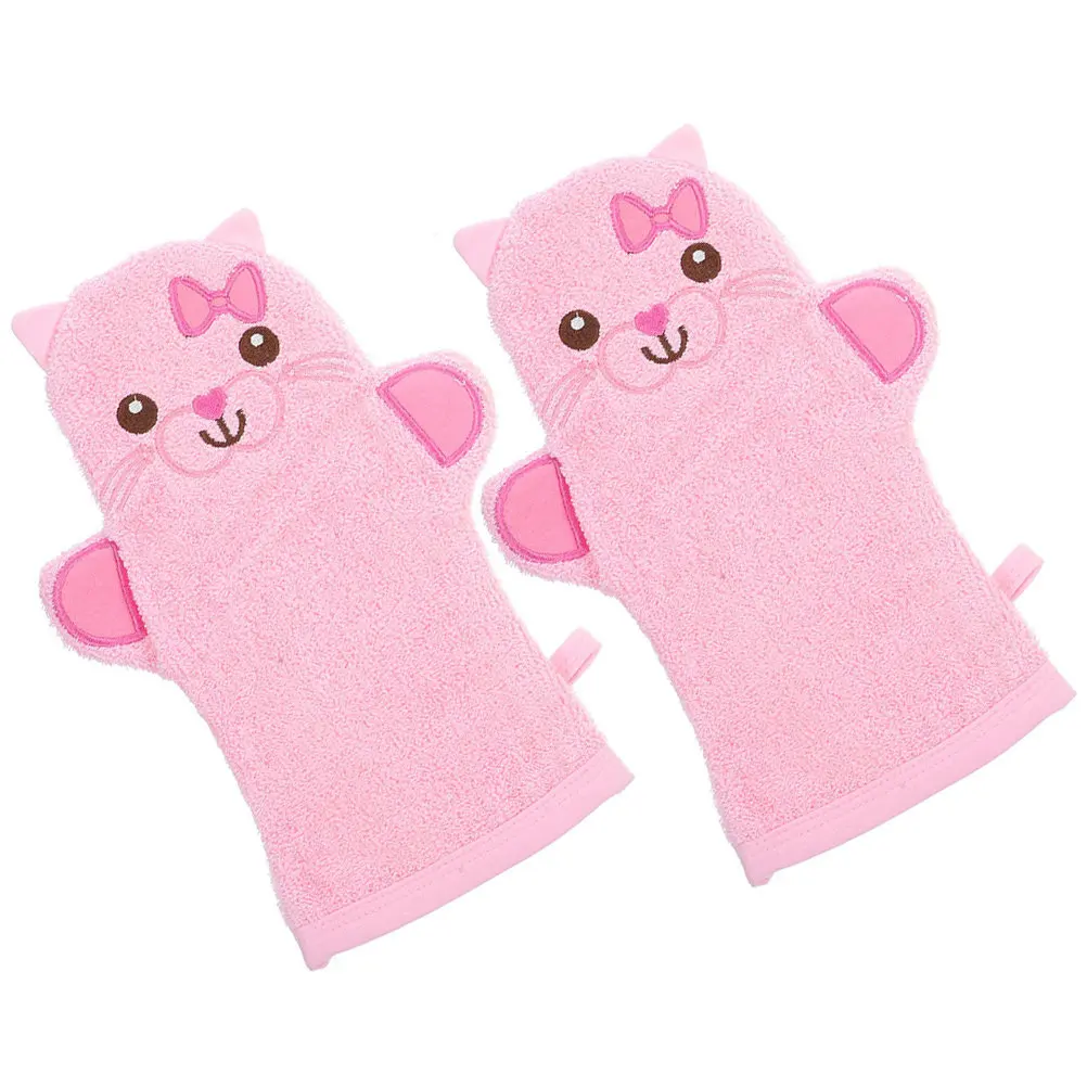 

2Pcs Child Bath Mittens Cartoon Animal Pattern Exfoliating Body Scrubber -Resistant Shower Glove Easy Dry Mildew
