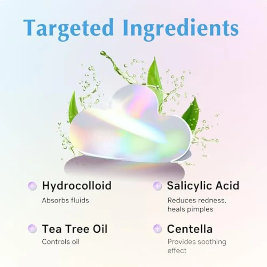 แผ่นแปะสิวโฮโลแกรมสำหรับใบหน้า แผ่นแปะสิวไฮโดรคอลลอยด์น่ารัก ผสมกรดซาลิไซลิกและทีทรี สีสันสดใส รูปดาว สำหรับสิวและรอยสิว