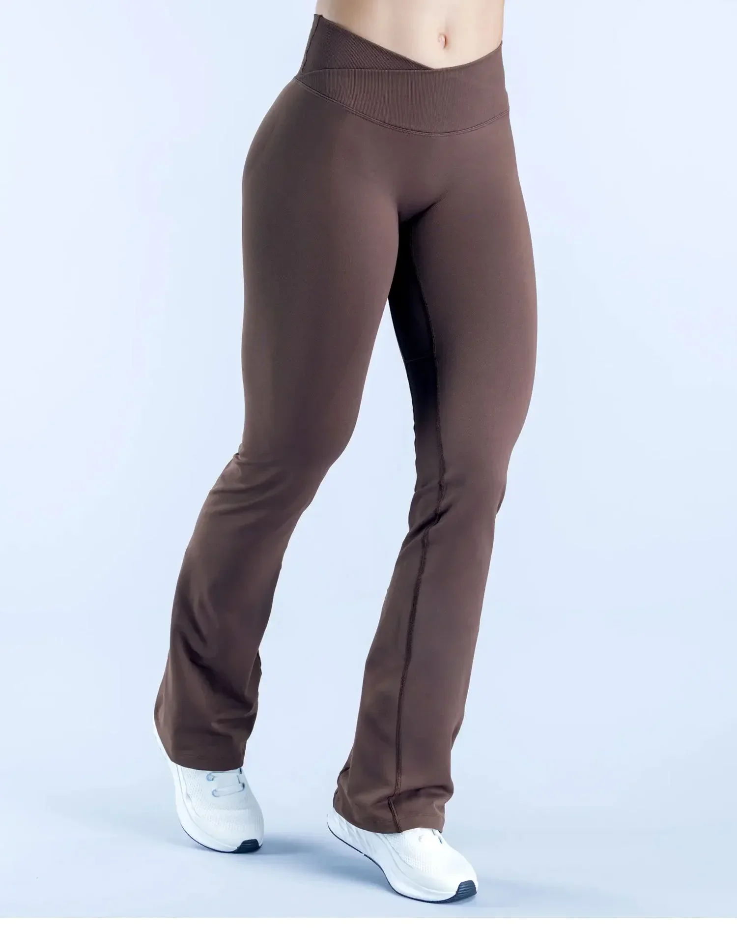 Logo Damen Nahtlose Yoga-Schlaghose mit Kreuz-V-Rippenbund und verstecktem Scrunch-Effekt Fitness-Leggings – Detail 17