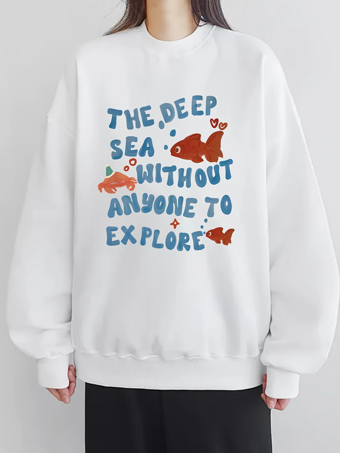 

Marine Animal Letter Graphic Printing Autumn and Winter Pure Cotton Men's and Women's Hooded Sweater Sweatshirt Outdoor Sports