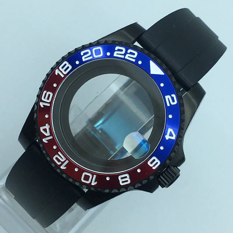 

40mm Black watch Case Rubber strap Sliding lock buckle ceramic inlay Sapphire For Seiko nh34nh35 nh36 nh38 Miyota 8215 Movement