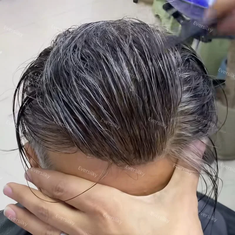 

#1b20#1b40 Grey black Men Toupee 0.1mm Full Skin pu base Prosthesis hair wig Undetectable Old Man's Wigs Hairpieces Human hair