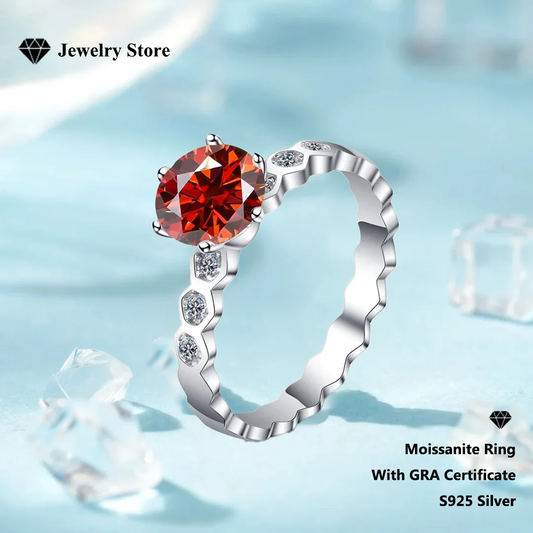 

S925 Sterling Silver Engagement Ring GRA Certified D Color Moissanite Ring, Sparkles Like Diamond, Luxury Gift for Her Women