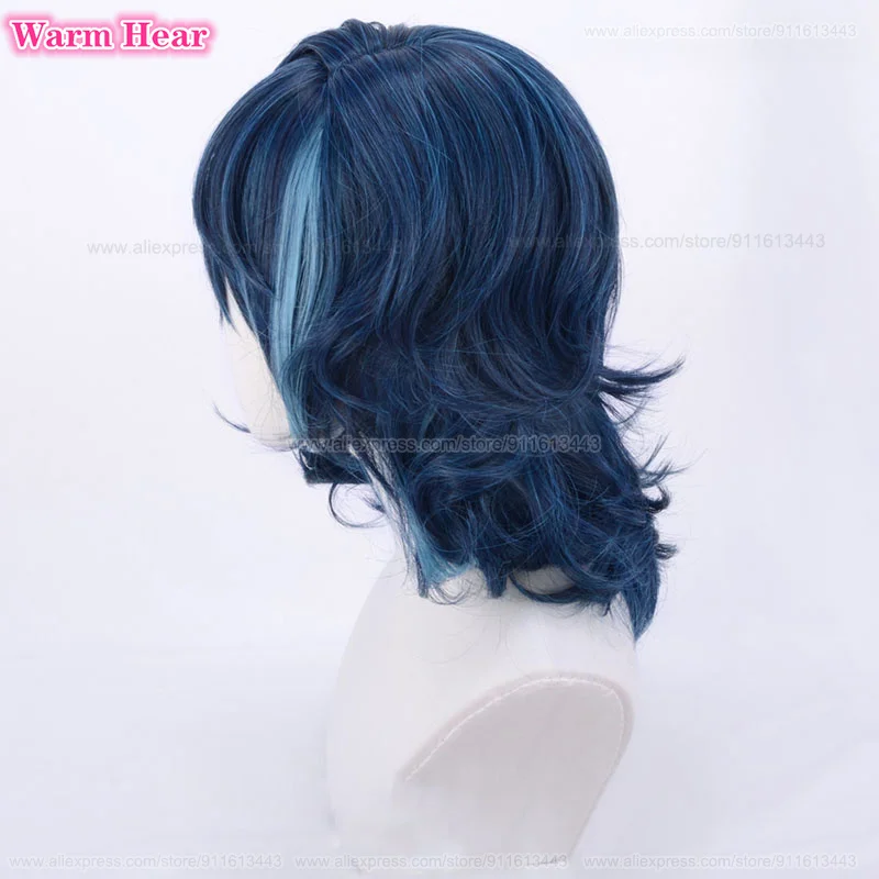  ES Tsumugi Aoba Cosplay Wigs Blue Highlight Wig Glasses Heat Resistant Hair Halloween Party Anime Wigs + Wig Cap