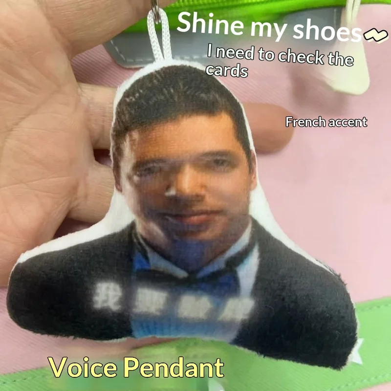 

Funny Voice Sound Keychain Press To Talk Plush Key Ring French Accent Shoe Shine Phrase Creative Gift Bag Decor Funny Meme Toy