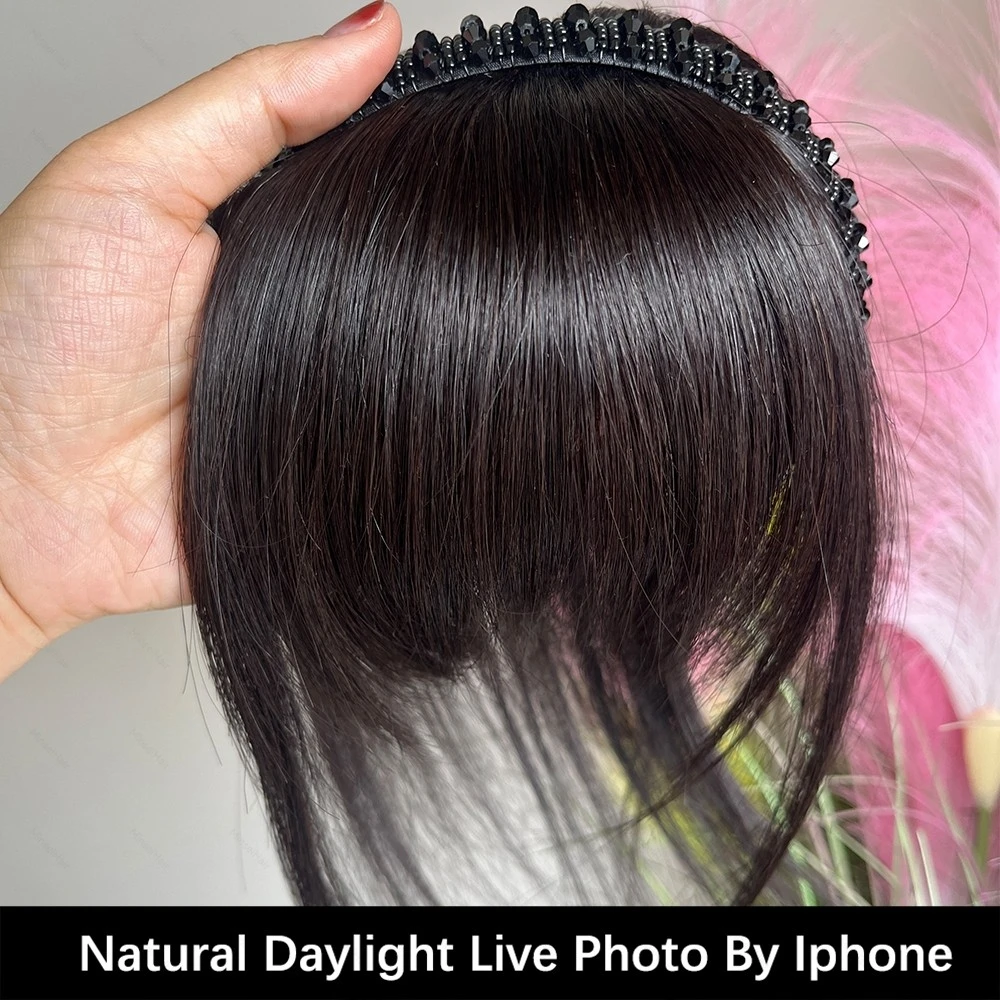 インスタント人毛ヘッドバンド前髪ウィッグ一体型本物の髪の毛トップカバー額と後頭部の白髪をカバー黒茶色