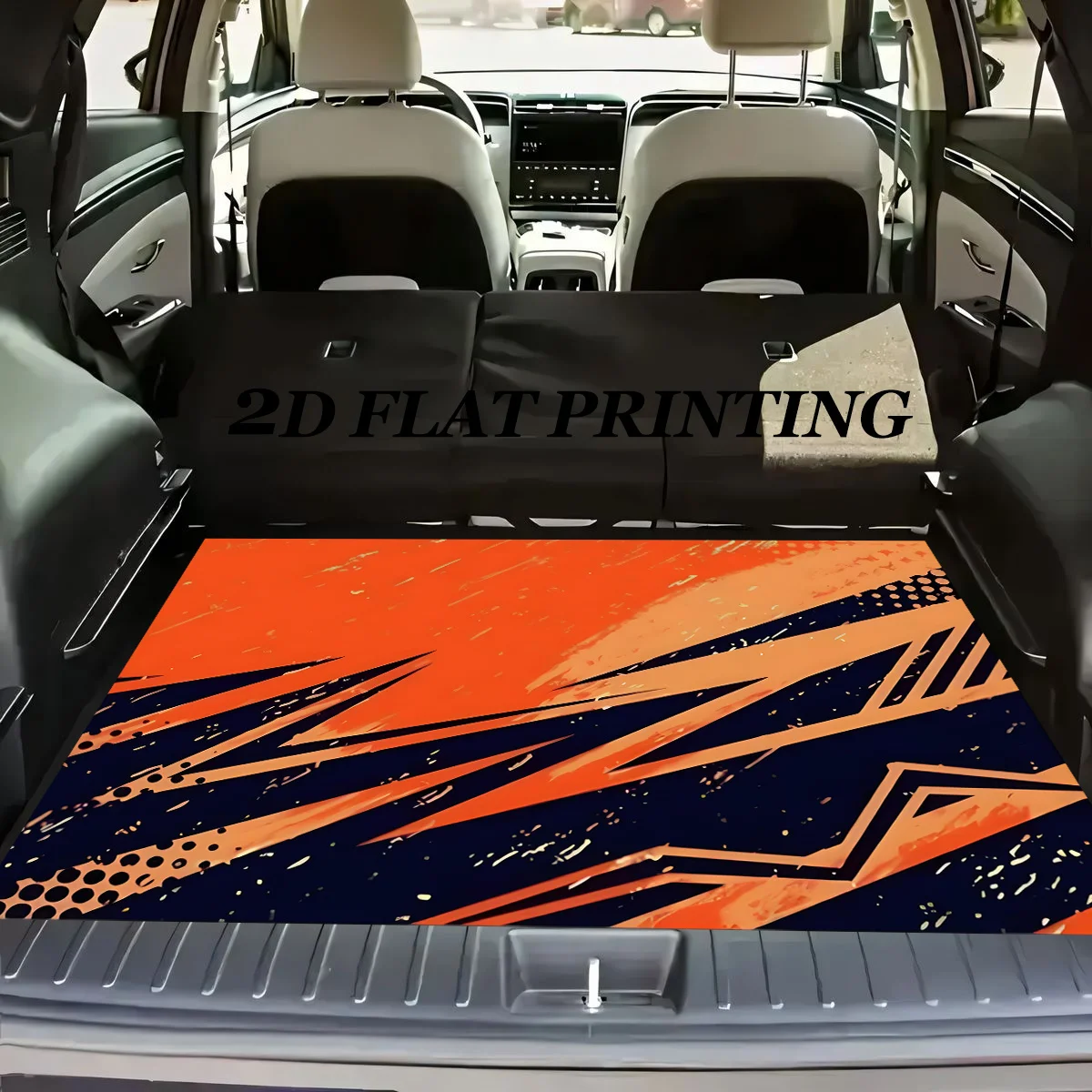 1pc Non-Slip Stylish Car Trunk Mat, Orange And Black Dynamic Geometric Pattern Design - Durable Material, Keeps Trunk Dry And Ti