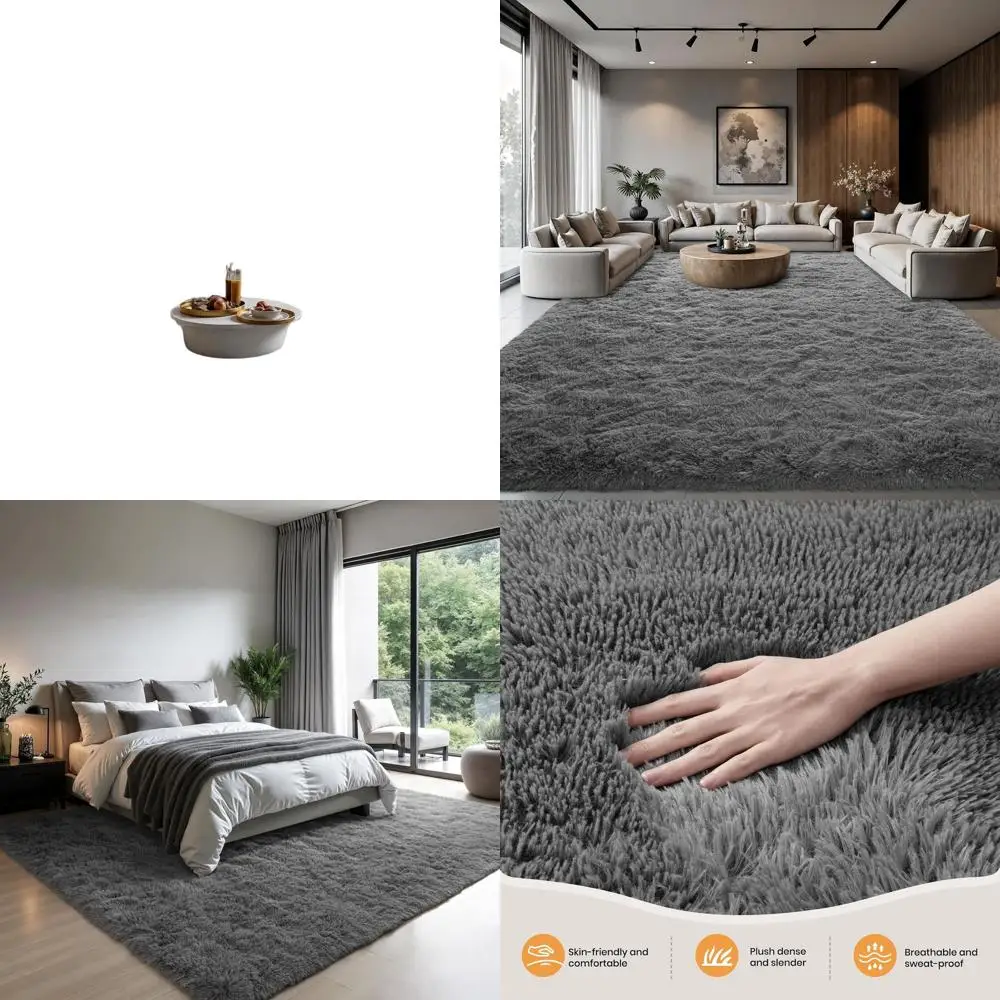 

Large 9x12 Fluffy Shag High Pile Gray Rug for Living Room, Bedroom, and Kids Room