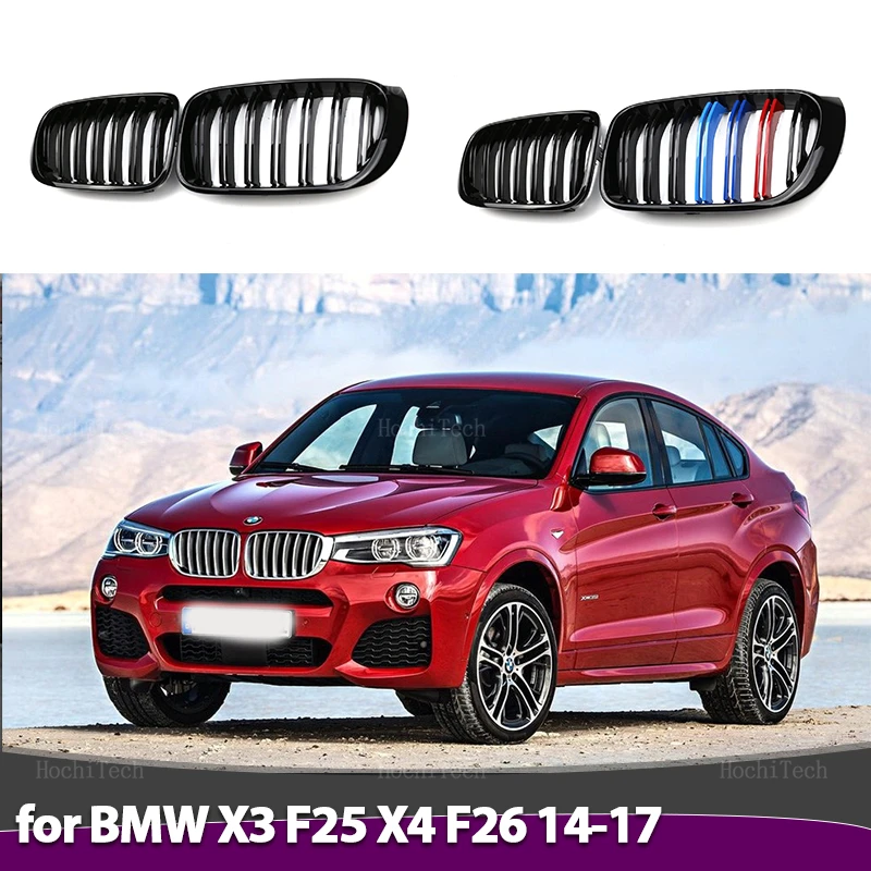 

Для BMW X3 F25 X4 F26 2014-2018 глянцевая двойная планка передняя решетка автомобиля пара 2-линейных автомобильных аксессуаров