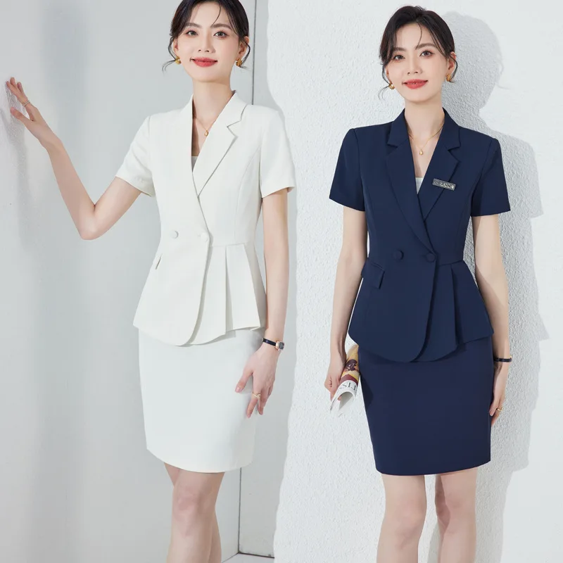 Short Sleeve Suit Suit Women2024New Summer Professional Tailored Suit Suit Skirt Hotel Front Desk Jewelry Shop Workwear