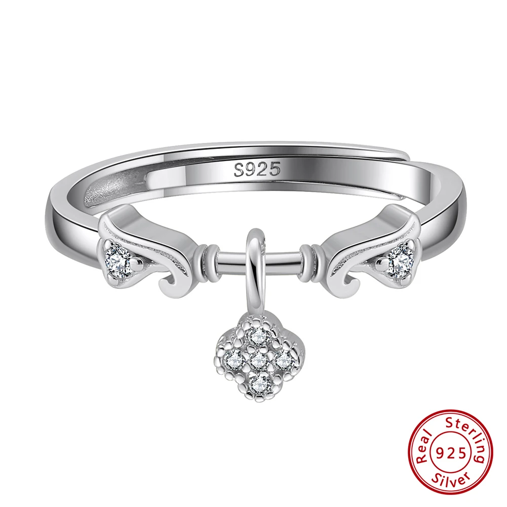 

KISS MANDY 925 Sterling Silver Clover Zircon Ring Adjustable Girls Exquisite CZ Flower Ring Daily Jewelry Accessories Gift SR334