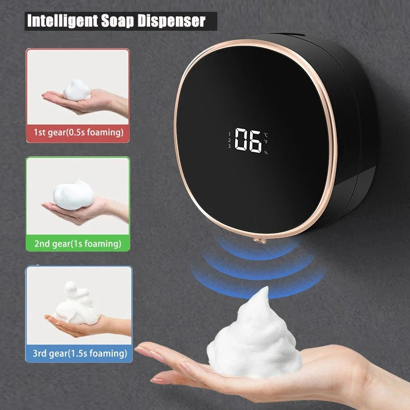 Wall Mount Automatic Foam Soap Dispensers LED Temperature Display Touchless Infrared Sensor Foamhand Sanitizer Soap Dispenser